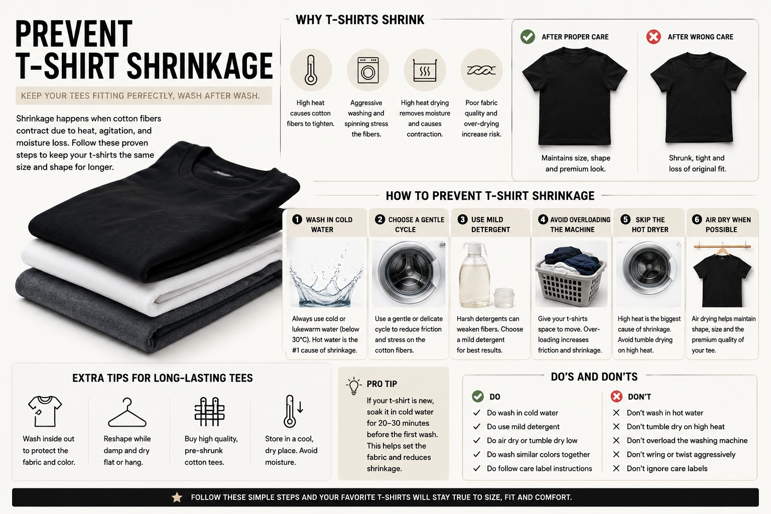 How to prevent cotton T-shirt shrinkage and preserve oversized fit